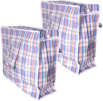 CM Grote opberg tas voor dekens/kussens/speelgoed - 2x - met rits - gestreept blauw - 50 x 50 x 18 cm