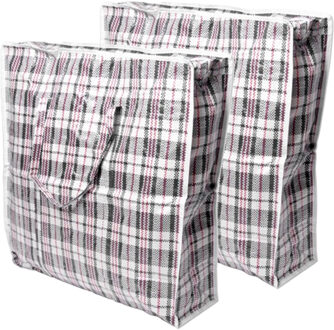 CM Grote opberg tas voor dekens/kussens/speelgoed - 2x - met rits - gestreept grijs - 50 x 50 x 18 cm