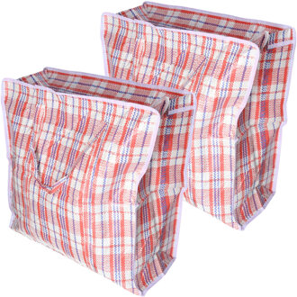 CM Grote opberg tas voor dekens/kussens/speelgoed - 2x - met rits - gestreept rood - 60 x 60 x 18 cm