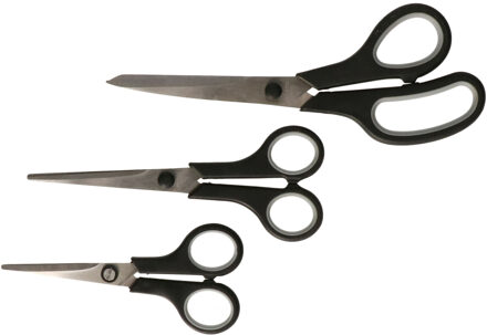 CM Huishoudscharen/hobby of kantoor scharen - 3x stuks - zwart - 22 cm - 17 cm - 14 cm