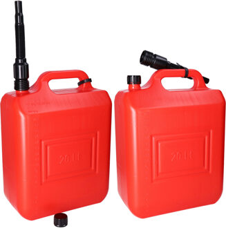 CM Jerrycan/benzinetank - 2x - 20 liter - knalrood - kunststof - met flexibele schenktuit