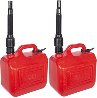 CM Jerrycan/benzinetank - 2x - 5 liter - knalrood - kunststof - met flexibele schenktuit