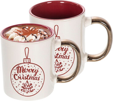CM Kerst mok - 2x - Merry Christmas - 300 ml - keramiek - koffiemok - cadeau - kerstbeker - theemok