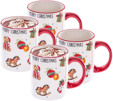CM Kerst mok - 4x - Merry Christmas - 300 ml - keramiek - in doosje - koffiemok - cadeau - kerstbeker