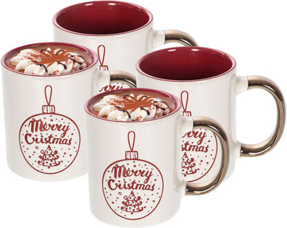 CM Kerst mok - 4x - Merry Christmas - 300 ml - keramiek - koffiemok - cadeau - kerstbeker - theemok