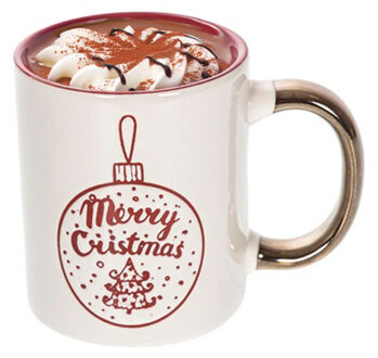 CM Kerst mok - Merry Christmas - 300 ml - keramiek - koffiemok - cadeau - kerstbeker - theemok Goudkleurig