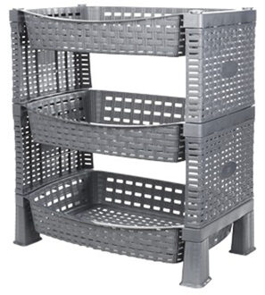 CM keuken opbergrek - 3-laags - grijs - met gaatjes - kunststof - 47 x 41 x 30 cm