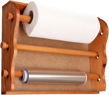 CM Keukenrol houder/folie dispenser wand - mahonie hout - 30 x 36 cm - keuken organizer/rollenhouder