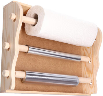 CM Keukenrol houder/folie dispenser wand - naturel hout - 30 x 36 cm - keuken organizer/rollenhouder
