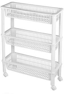CM keukentrolley/badkamer trolley - op wieltjes - 3-laags - wit - kunststof - 51 x 20 x 68 cm