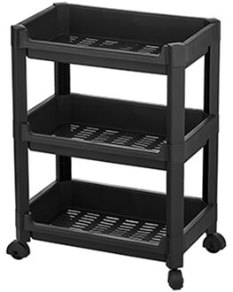 CM keukentrolley/badkamer trolley - op wieltjes - 3-laags - zwart - kunststof - 35 x 22 x 48 cm