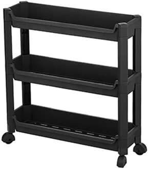 CM keukentrolley/badkamer trolley - op wieltjes - 3-laags - zwart - kunststof - 46 x 14 x 48 cm