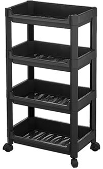 CM keukentrolley/badkamer trolley - op wieltjes - 4-laags - zwart - kunststof - 35 x 22 x 67 cm