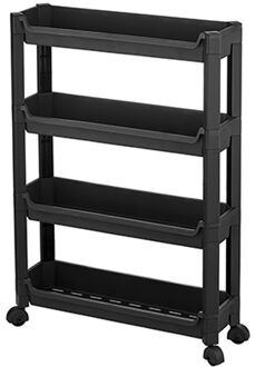 CM keukentrolley/badkamer trolley - op wieltjes - 4-laags - zwart - kunststof - 46 x 14 x 67 cm