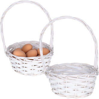 CM Paasmandje riet - 2x - Rieten mandje met hengsel - wit - D19 x H28 cm - paaseieren zoeken