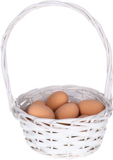 CM Paasmandje riet - Rieten mandje met hengsel - wit - D19 x H28 cm - paaseieren zoeken