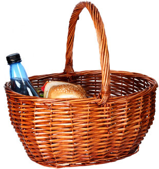 CM Picknickmand met hengsel - mahonie - riet - 42 x 31 x 21 cm - rieten mand