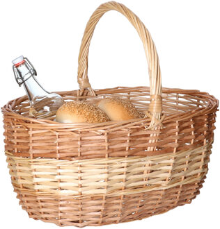 CM Picknickmand met hengsel - naturel multi tinten - riet - 38 x 30 x 20 cm - rieten mand