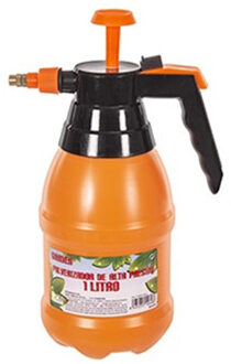 CM Plantenspuit met hoge druk sproeier/vernevelaar - kunststof - 1 liter - oranje - 28 cm