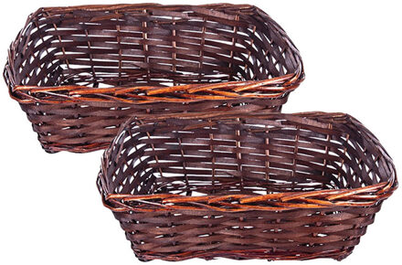 CM Rieten mandje - 2x - donker bruin - 36 x 26 x 12 cm - rechthoek - opbergmand