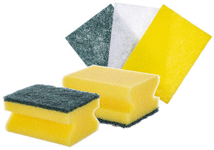 CM Schuursponsjes set - 5x stuks - met nagelbescherming - vezelspons doekjes - sterke reiniging