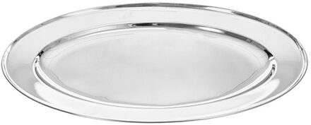 CM serveerschaal/dienblad - ovaal - zilver - RVS - 40 x 26 x 3 cm - party hapjes/catering schaal