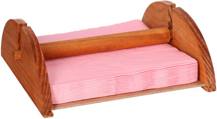 CM Servettenhouder - half rond - hout - bruin - 18 x 19 x 7 cm