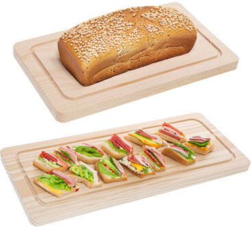 CM Snijplank/serveer/broodplank - 2x stuks - blank hout - met sapgeul - 40/50 x 22 x 2 cm