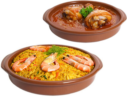 CM Tapas serveerschalen/ovenschalen set van 2x - D34 en D42 cm - rond - Spaans terracotta