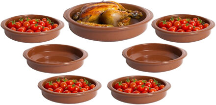 CM Tapas serveerschalen set - 1x D22 cm en 6x D15 cm - rond - Spaans terracotta ovenschaaltjes