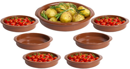 CM Tapas serveerschalen set - 1x D24 cm en 6x D15 cm - rond - Spaans terracotta ovenschaaltjes