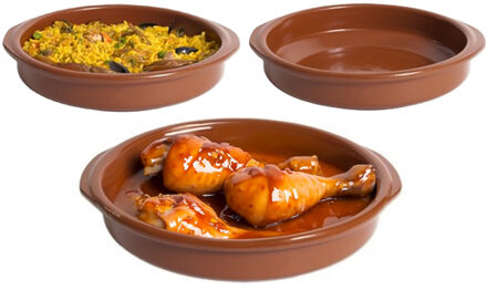 CM Tapas serveerschalen set - 1x D26 cm en 2x D20 cm - rond - Spaans terracotta ovenschaaltjes