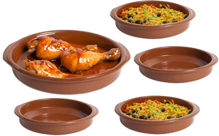 CM Tapas serveerschalen set - 1x D26 cm en 6x D16 cm - rond - Spaans terracotta ovenschaaltjes