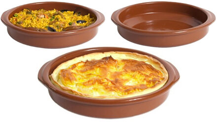 CM Tapas serveerschalen set - 1x D28 cm en 2x D20 cm - rond - Spaans terracotta ovenschaaltjes