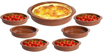 CM Tapas serveerschalen set - 1x D28 cm en 6x D15 cm - rond - Spaans terracotta ovenschaaltjes