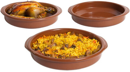 CM Tapas serveerschalen set - 1x D30 cm en 2x D22 cm - rond - Spaans terracotta ovenschaaltjes