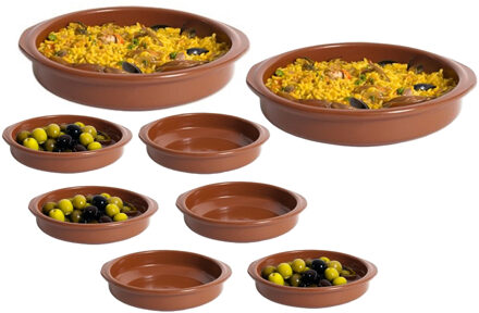 CM Tapas serveerschalen set - 2x D20 cm en 6x D10 cm - rond - Spaans terracotta ovenschaaltjes
