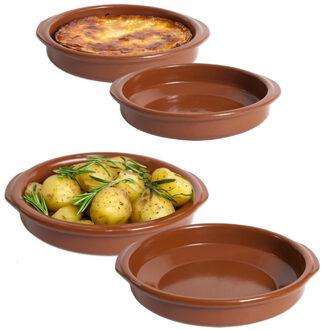 CM Tapas serveerschalen set - 2x D24 cm en 2x D18 cm - rond - Spaans terracotta ovenschaaltjes