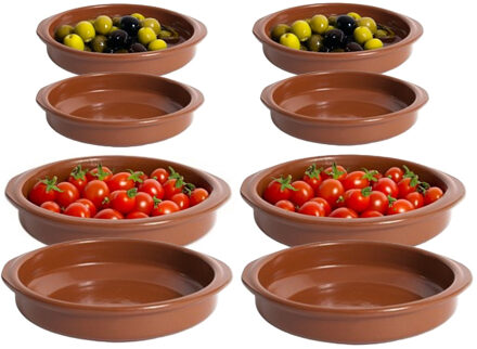 CM Tapas serveerschalen set - 4x D10 cm en 4x D15 cm - rond - Spaans terracotta ovenschaaltjes