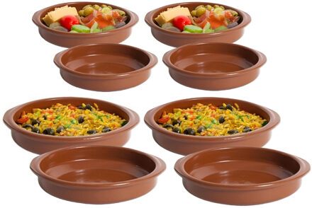 CM Tapas serveerschalen set - 4x D12 cm en 4x D16 cm - rond - Spaans terracotta ovenschaaltjes