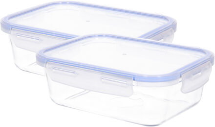 CM Vershoudbakje/lunchbox - 2x - luchtdicht - met clips - glas - 22 x16 x 8 cm - 1500 ml