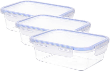CM Vershoudbakje/lunchbox - 3x - luchtdicht - met clips - glas - 21 x 15 x 7 cm - 1000 ml