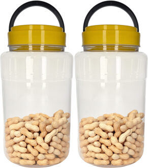 CM Voedsel opslag container - 2x - kunststof - 4 liter - afsluitdop en hengsel - transparant/geel