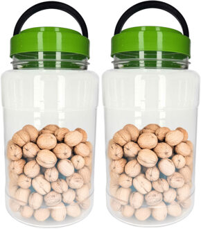 CM Voedsel opslag container - 2x - kunststof - 4 liter - afsluitdop en hengsel - transparant/groen