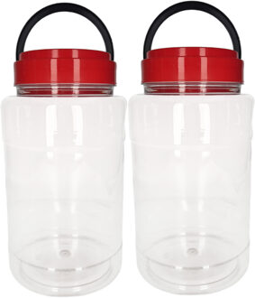 CM Voedsel opslag container - 2x - kunststof - 4 liter - afsluitdop en hengsel - transparant/rood