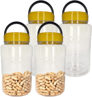 CM Voedsel opslag container - 4x - kunststof - 4 liter - afsluitdop en hengsel - transparant/geel