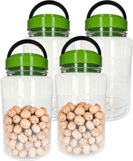 CM Voedsel opslag container - 4x - kunststof - 4 liter - afsluitdop en hengsel - transparant/groen