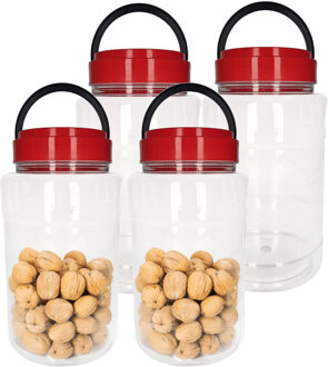 CM Voedsel opslag container - 4x - kunststof - 4 liter - afsluitdop en hengsel - transparant/rood