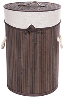 CM Wasmand - stof met hout look - met deksel - opvouwbaar - bruin - 28 x 42 cm