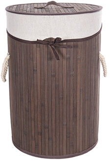 CM Wasmand - stof met hout look - met deksel - opvouwbaar - bruin - 33 x 49 cm